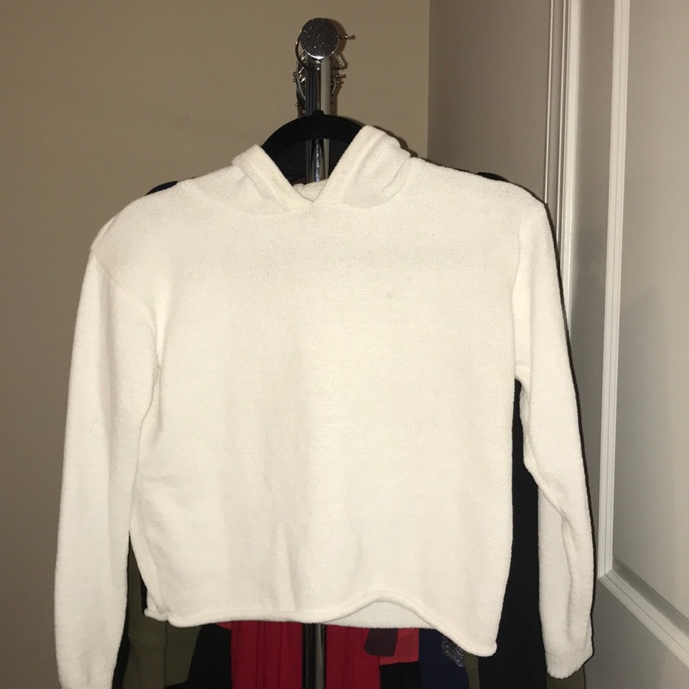 Forever 21 White Cropped Soft Hoodie